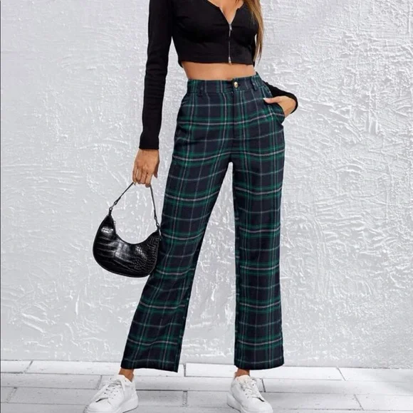 NWT Shein Slant Pocket Tartan Pants - Picture 6 of 7